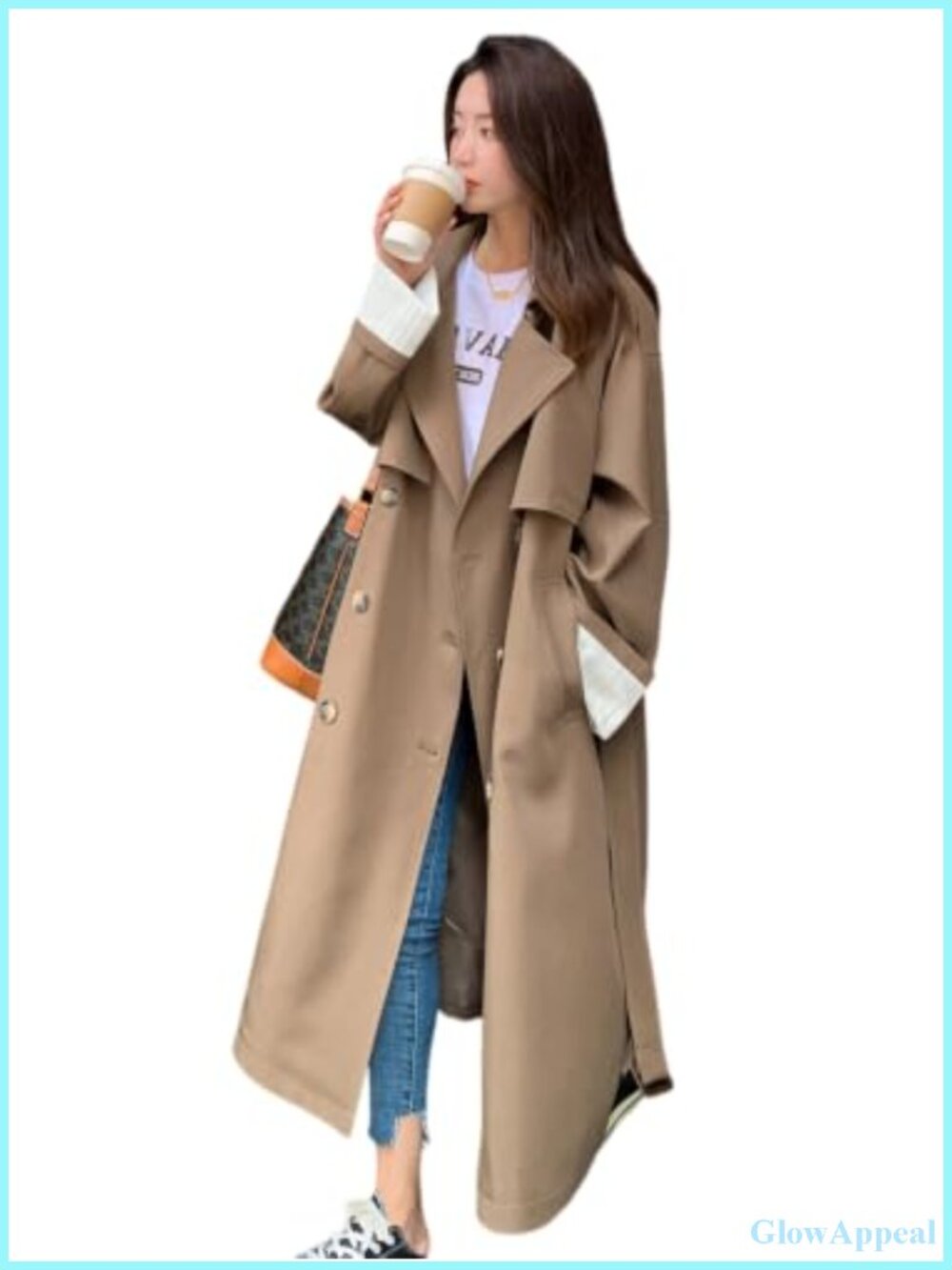 Oversized Long Double-Breasted Trench Coat Women's Windbreaker Outerwear